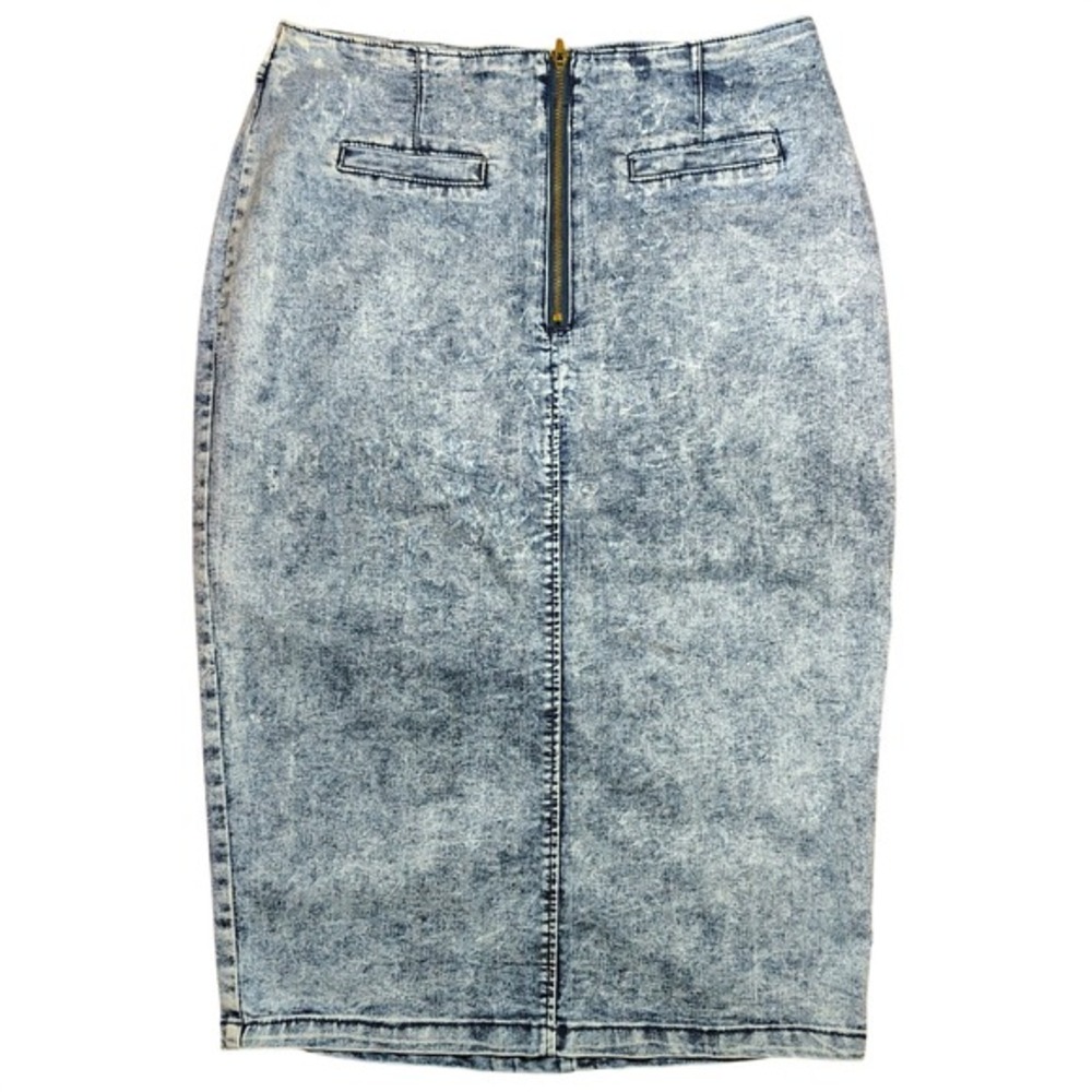 HOT SWAG Acid Wash Denim Pencil Skirt Mid Rise‎ Back Zip Y2K M 80s vamp retro